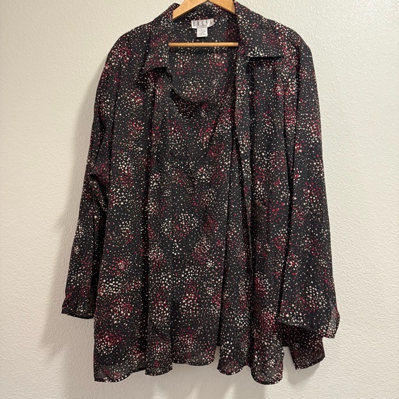 Erena Woman -  Black, Red, Brown & White Patterned Blouse - Size 3X - Picture 1 of 13